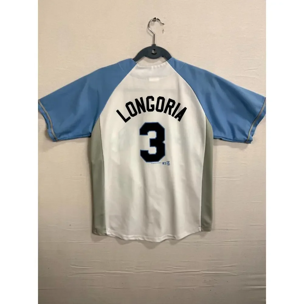 Genuine Merchandise Tampa Bay Rays Evan Longoria #3 Jersey Boys 14/16 White Blue - Picture 9 of 11